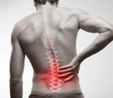 A man with his back turned and the spine highlighted in red.